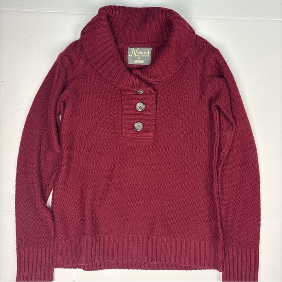 Natural Reflections Women's Medium Sweater Maroon Red Big Buttons Collared Flaws - Picture 1 of 7